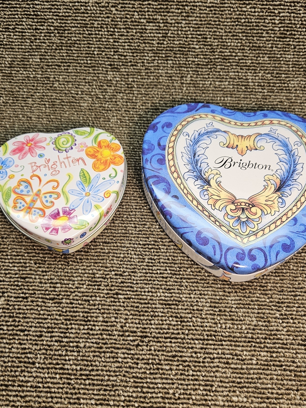 Brighton Heart-Shaped Decorative Tins in Blue and Multicolor